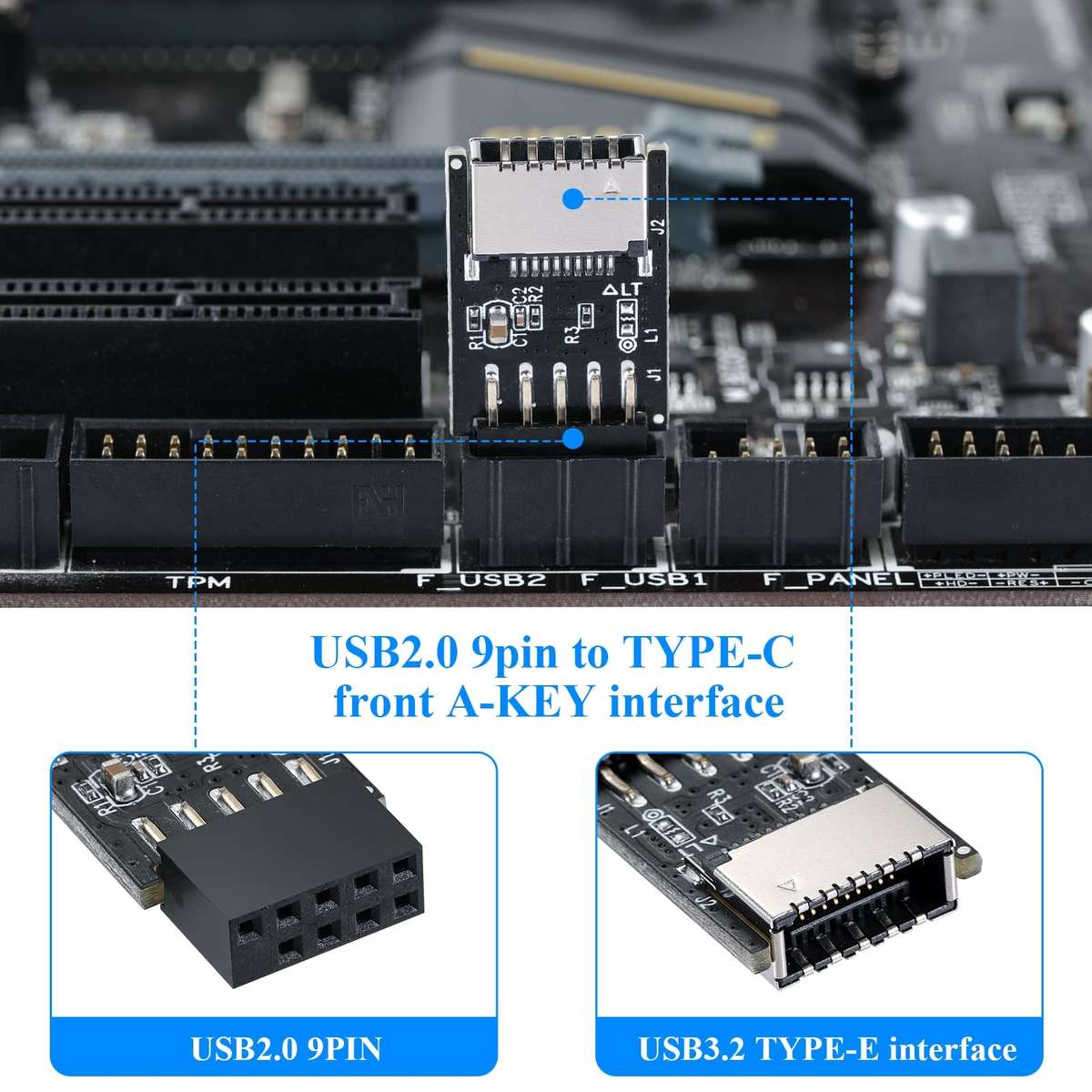 USB 2.0 Front Panel Header USB 9pin To USB 2.0 Type-E Internal Adapter