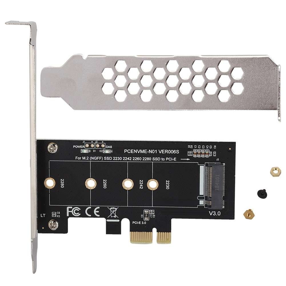 PCI-E 1X To M.2 NVME KEY-M SSD Riser Card Adapter With Baffle