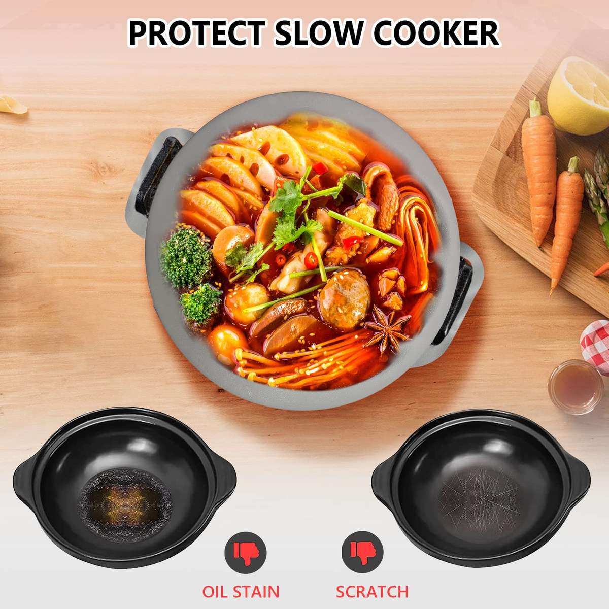 8QT Silicone Slow Cooke Liners Reusable Leakproof Crock Pot Liners(Gray)