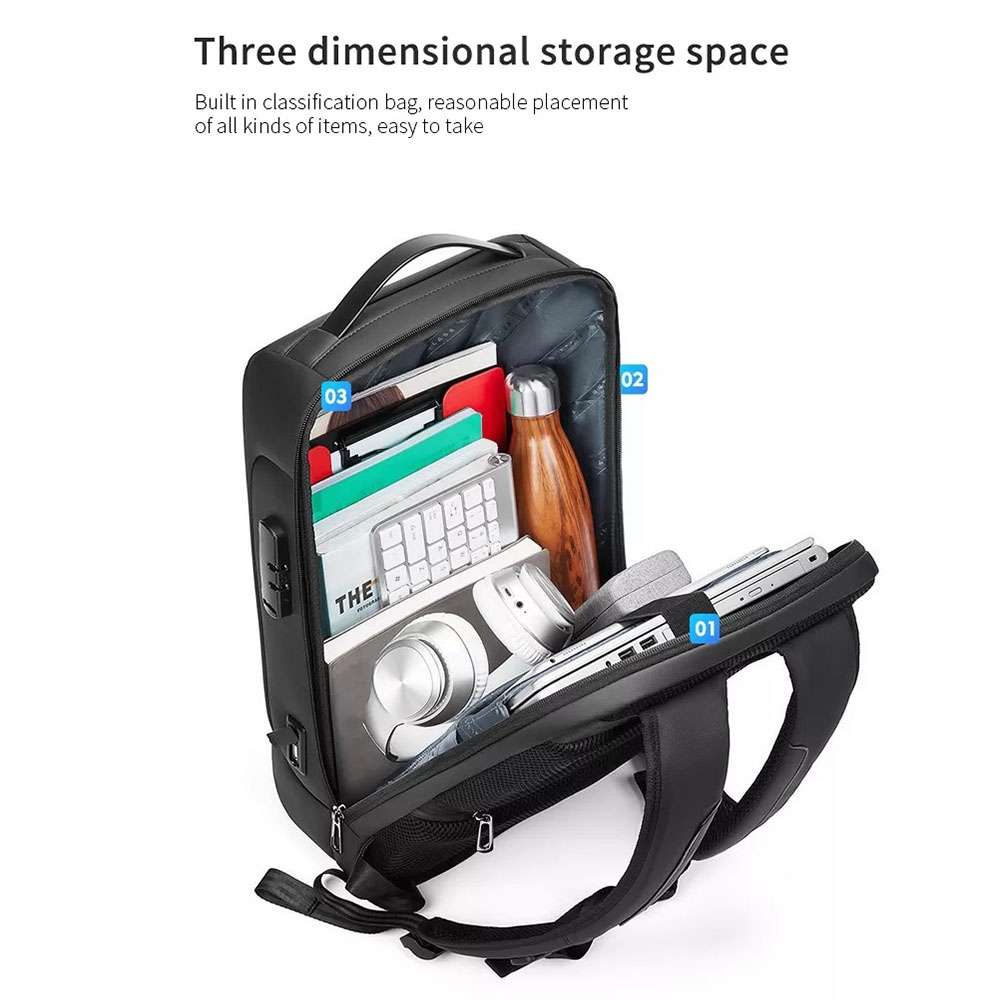 Business Large Capacity Travel Bag Multifunctional Waterproof Laptop Backpack With USB Port(Light G
