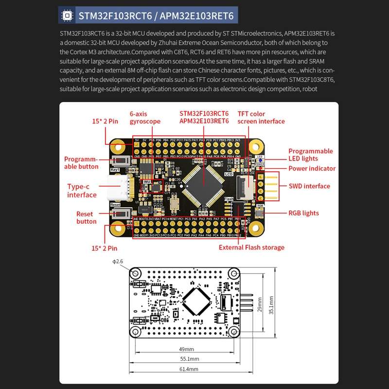 Yahboom MCU RCT6 Development Board STM32 Experimental Board ARM Sys ... 0.96 inch TFT Color Screen