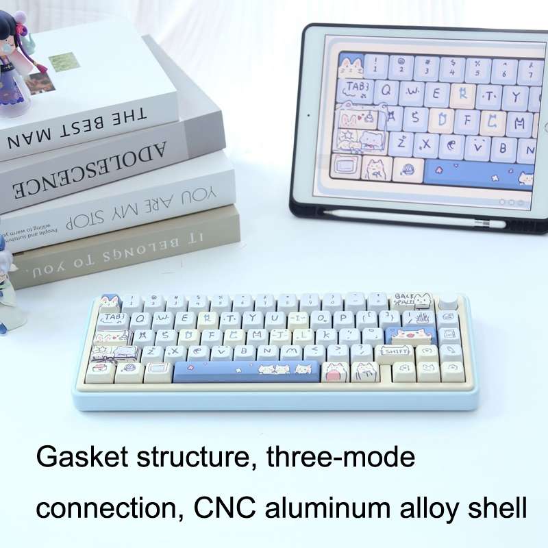 Bluetooth Wireless 3-mode RGB Backlit Gaming Mechanical Keyboard Aluminum Alloy Kit + Keycap(Light B