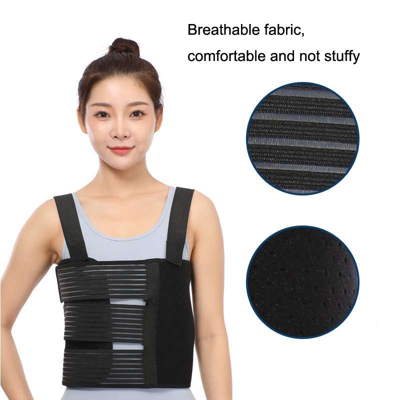 S Shoulders Three Piece Rib Fixation Strap Post-cardiothoracic Chest Girdle(Black)