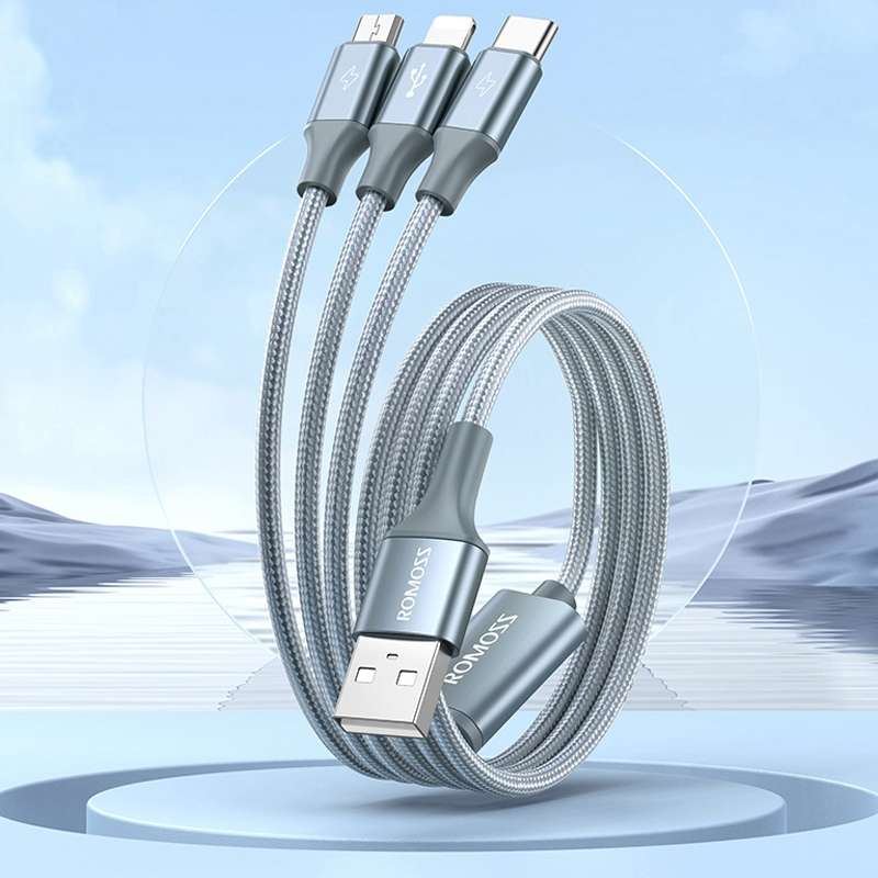 ROMOSS CB25 3 In 1 3.5A 8 Pin + Micro USB + Type C/USB-C Cable 1m(Elegant Purple)