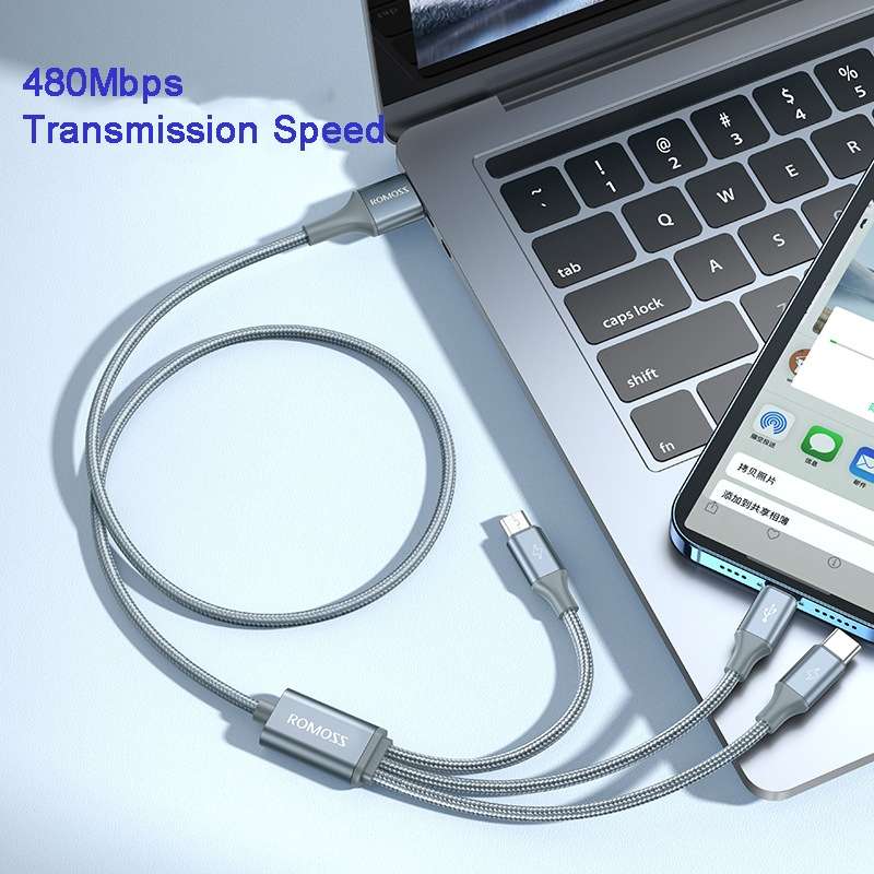 ROMOSS CB25 3 In 1 3.5A 8 Pin + Micro USB + Type C/USB-C Cable 1m(Elegant Purple)