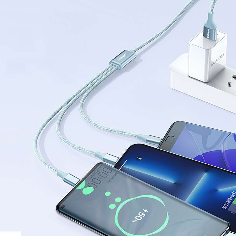 ROMOSS CB25 3 In 1 3.5A 8 Pin + Micro USB + Type C/USB-C Cable 1m(Elegant Purple)