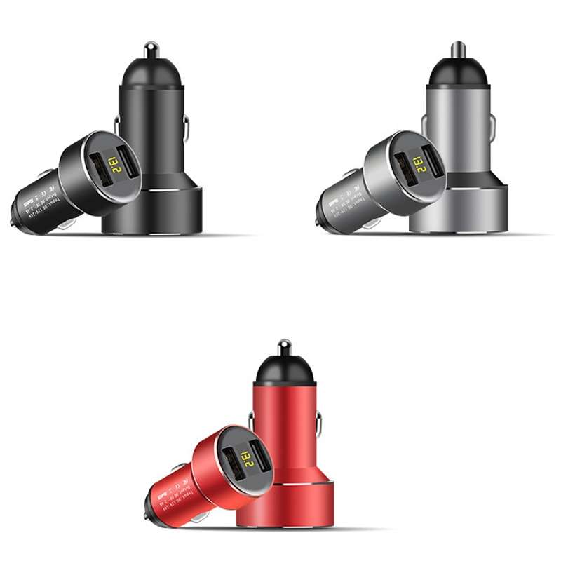 Mini Multifunctional Dual USB Digital Display Car Charger(Grey)