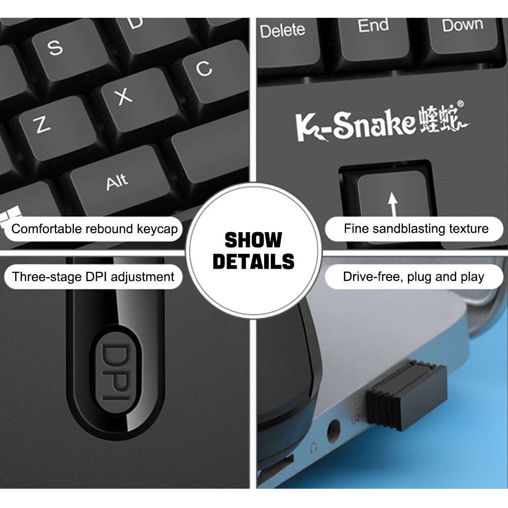 K-Snake WK800 Wireless 2.4G Keyboard Mouse Set Tabletop Computer Notebook Business Office House Use,