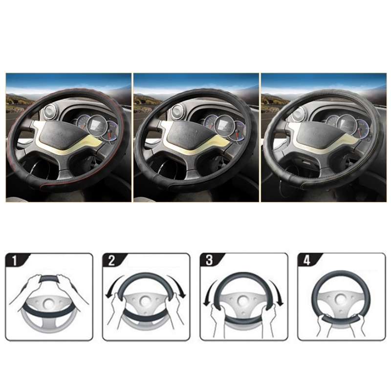 40cm Leather Truck Steering Wheel Cover(Black)