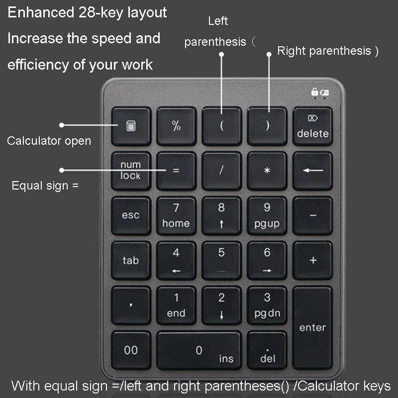 KN-980 28 Keys Portable Wireless Digital Quiet Keypad Computer External Digital Passwor ... (Gray)