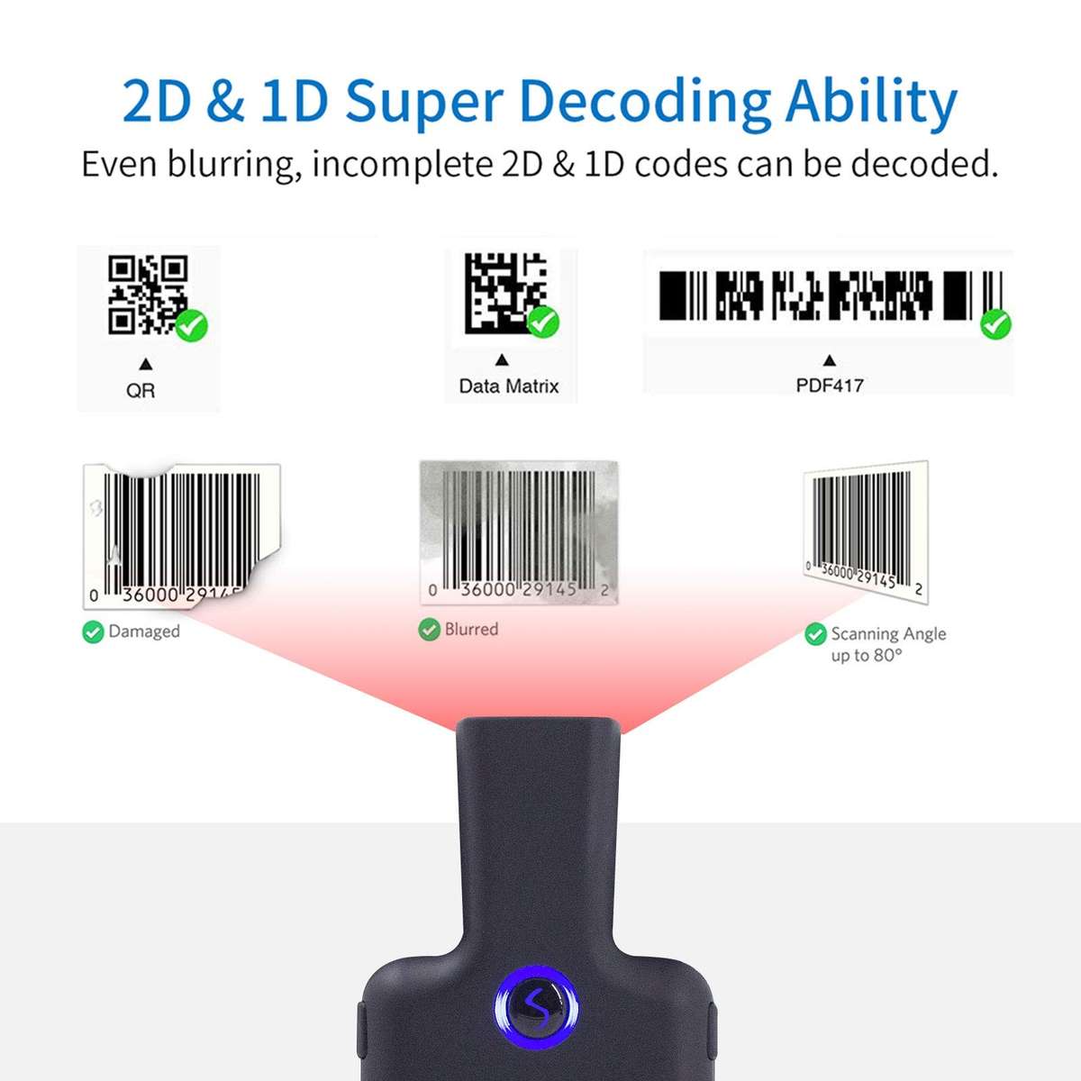 HC101D 2D Bluetooth Barcode Scanner Wireless Back Clip Phone Barcode Reader, Spec: Side