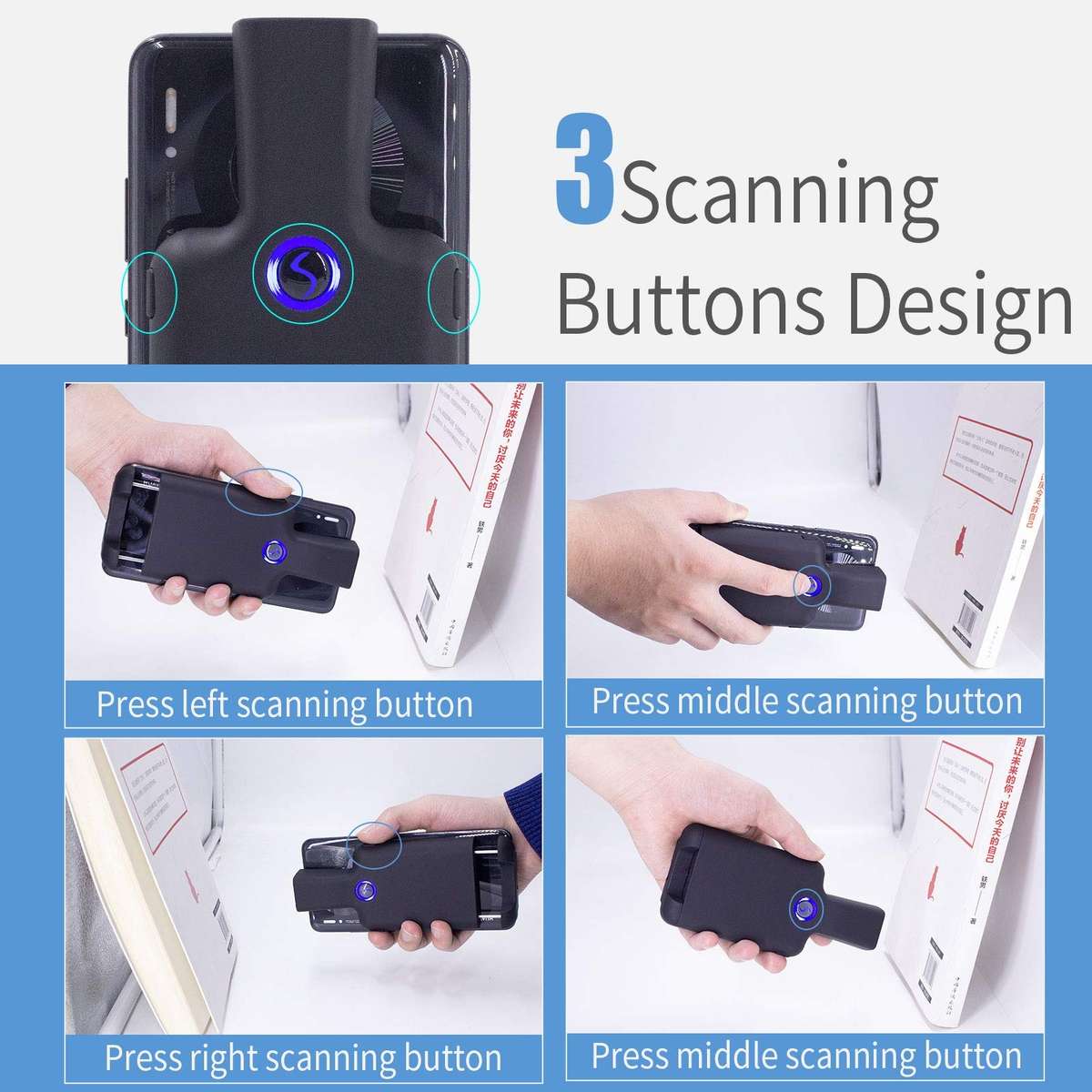 HC101D 2D Bluetooth Barcode Scanner Wireless Back Clip Phone Barcode Reader, Spec: Side