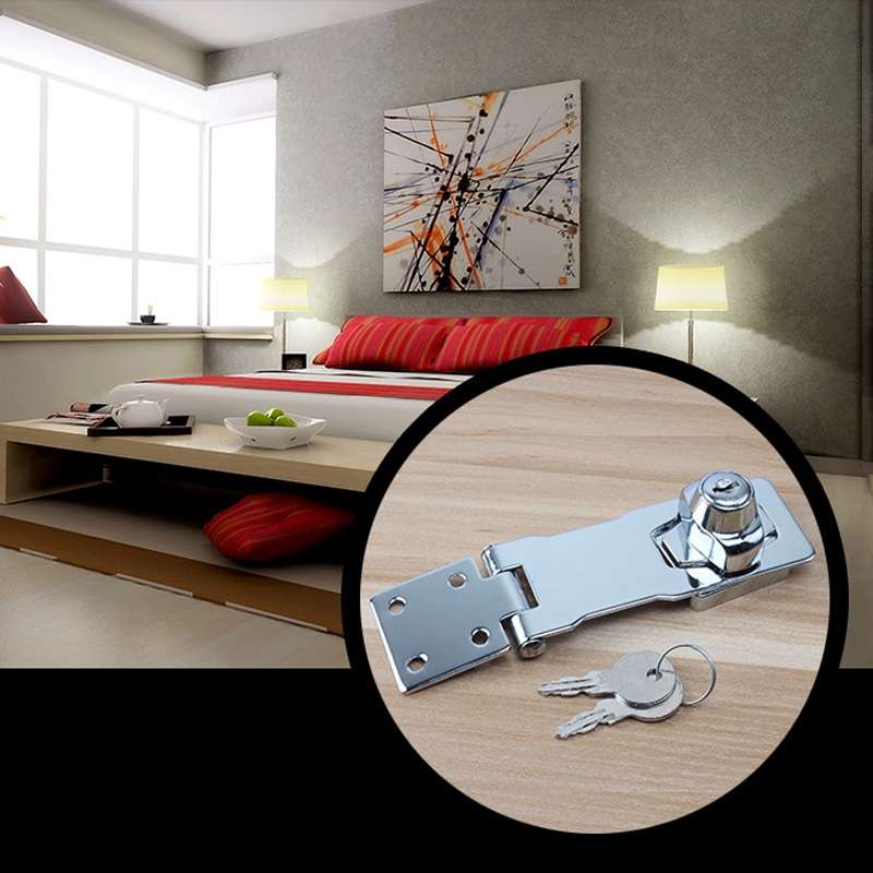 2.5 inch Interlocking No Hole Hook With Locking Hasp Chest Of Drawers Door Lock With Iron Key