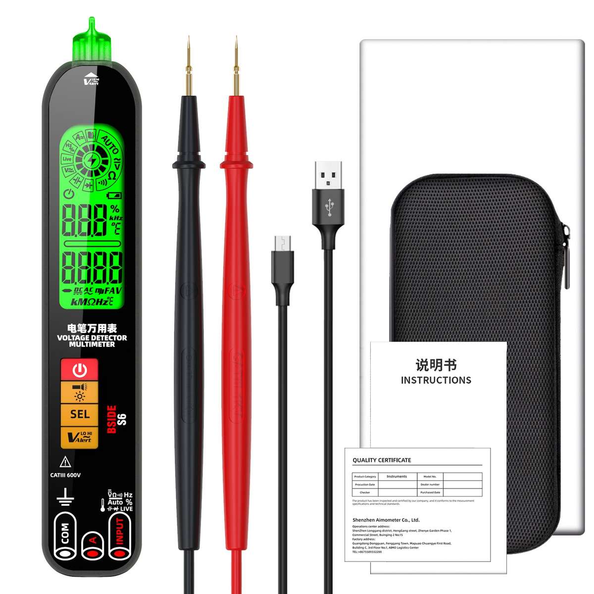 BSIDE S6 Smart Digital Multimeter Current Test Pen Capacitance Temperature Voltage Detector(Charging