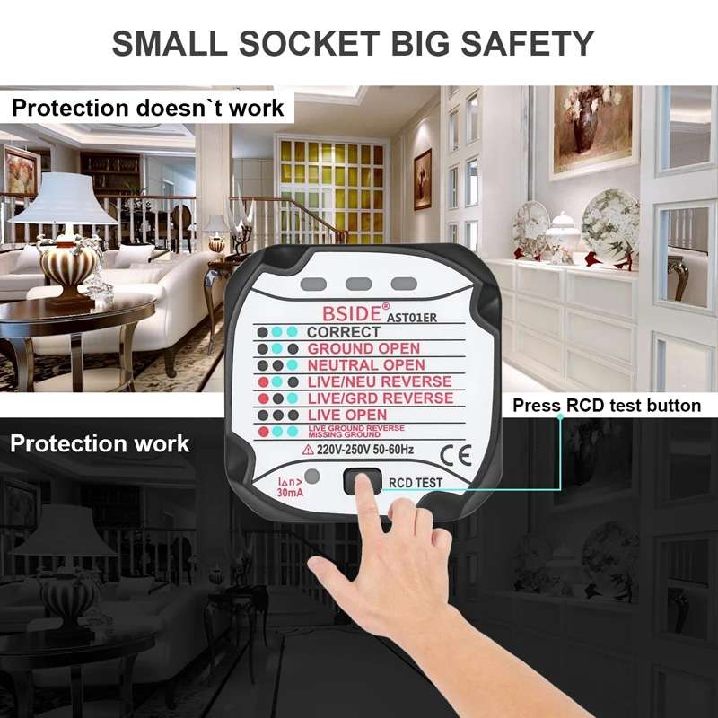 BSIDE AST01 Plug Power Tester Electrical Socket Detector EU Plug