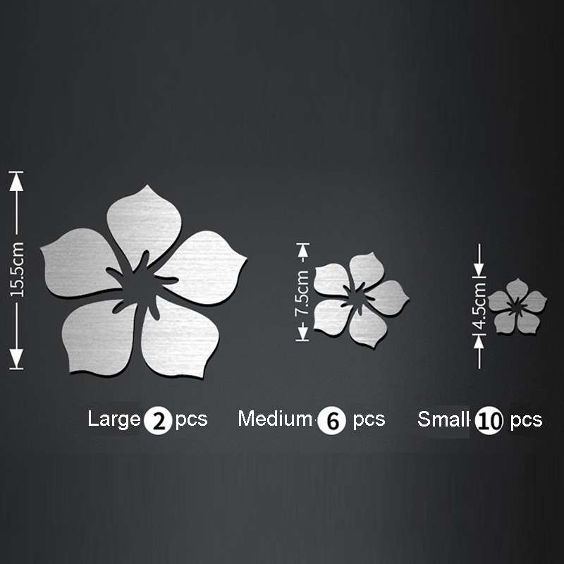 18pcs /Set Acrylic Cherry Blossom Mirror Wall Sticker Living Room Bedroom Background ... (Silver)