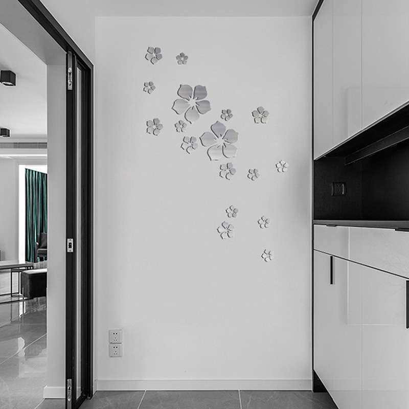 18pcs /Set Acrylic Cherry Blossom Mirror Wall Sticker Living Room Bedroom Background ... (Silver)