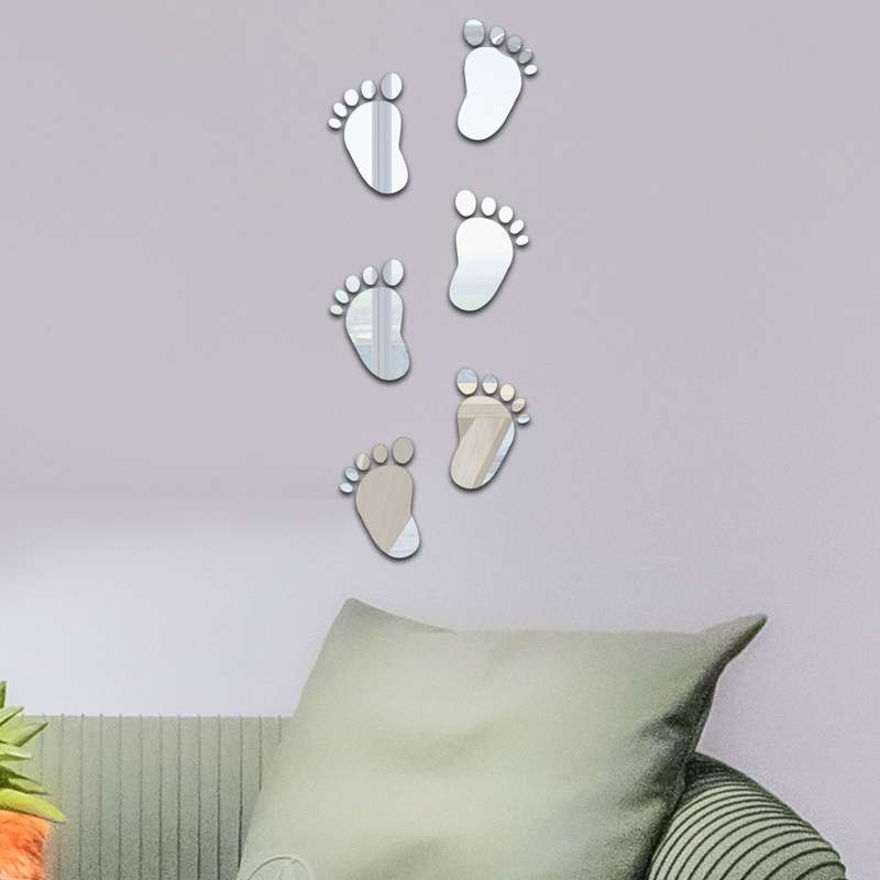 36pcs /Set Acrylic Small Feet Stereo Wall Stickers Home Decoration Soft Mirror(Silver)