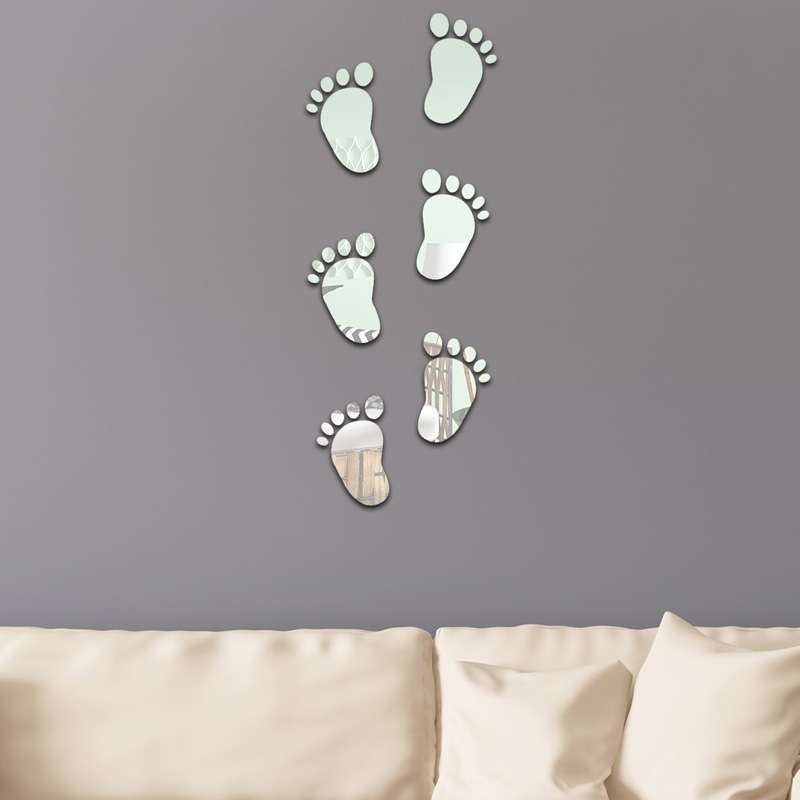 36pcs /Set Acrylic Small Feet Stereo Wall Stickers Home Decoration Soft Mirror(Silver)