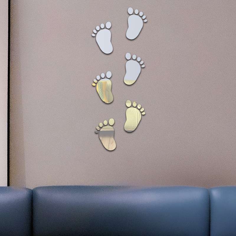 36pcs /Set Acrylic Small Feet Stereo Wall Stickers Home Decoration Soft Mirror(Silver)