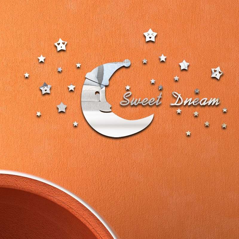 32pcs /Set Acrylic SweetDream Mirror Stereo Wall Stickers Home Decoration Soft Mirror(Silver)