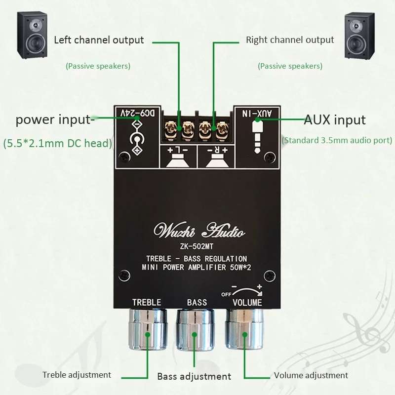 ZK-MT21 50W x 2+100W 2.1 Channel Bluetooth Digital Amplifier Module