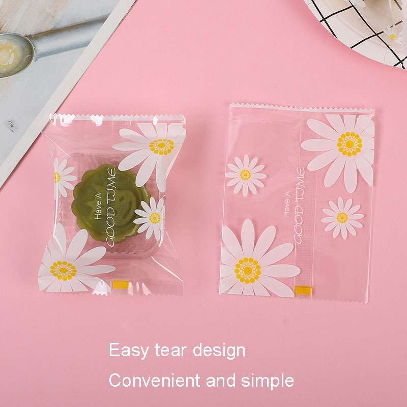 100pcs /Pack 5.5x8.5cm Daisy Pattern Cookie Packaging Bags Snack Machine Sealable Bags
