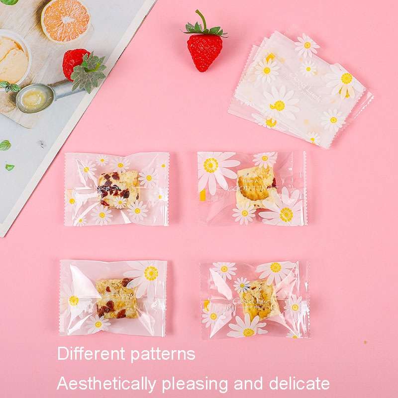 100pcs /Pack 5.5x8.5cm Daisy Pattern Cookie Packaging Bags Snack Machine Sealable Bags