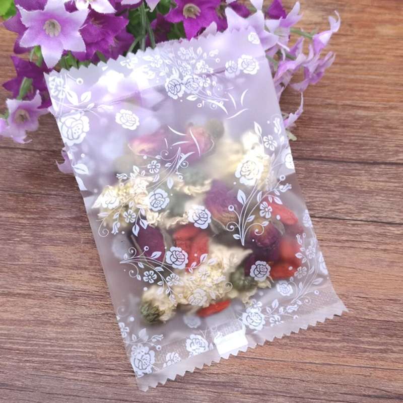 100pcs /Pack 5.5x8.5cm Translucent Frosted Flower Tea Packaging Bags Biscuit Machine Sealed Plasti