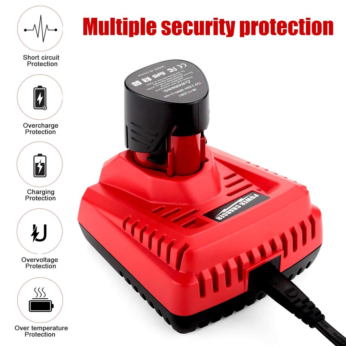 N12 For Milwaukee 10.8/12V Electric Tool Lithium Battery Fast Charger, Plug: US