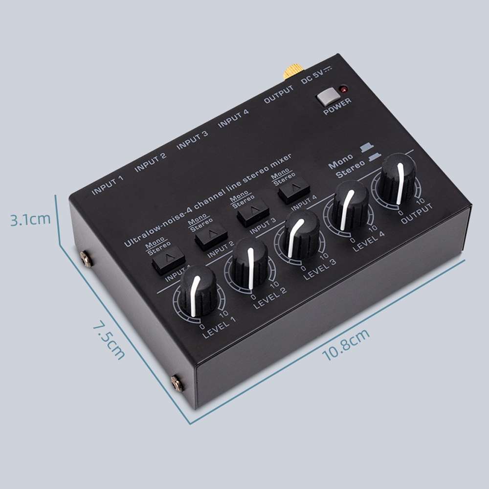 Ultra-compact 4 Channel Stereo Sound Low-noise Mixer For Recording Live Broadcasting, US Plug(MAX400