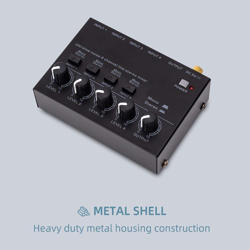 Ultra-compact 4 Channel Stereo Sound Low-noise Mixer For Recording Live Broadcasting, US Plug(MAX400