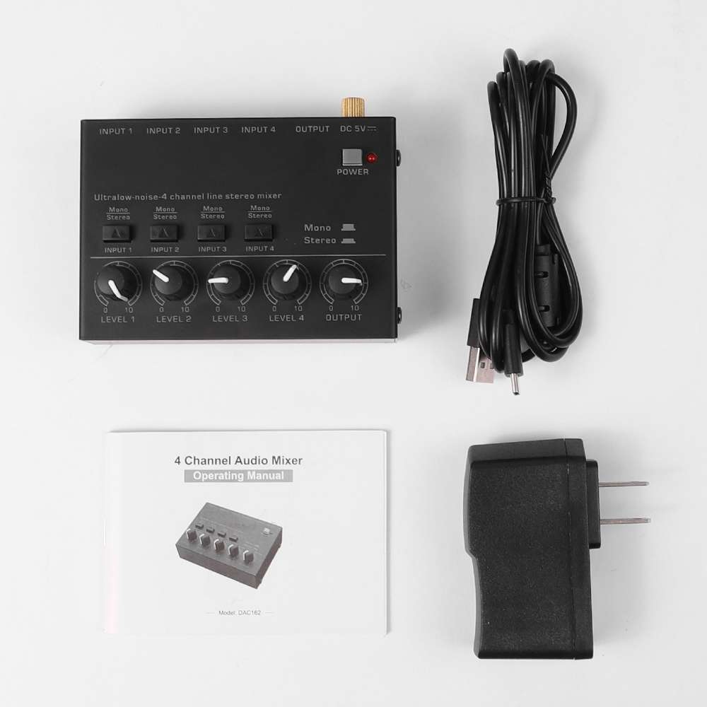Ultra-compact 4 Channel Stereo Sound Low-noise Mixer For Recording Live Broadcasting, US Plug(MAX400