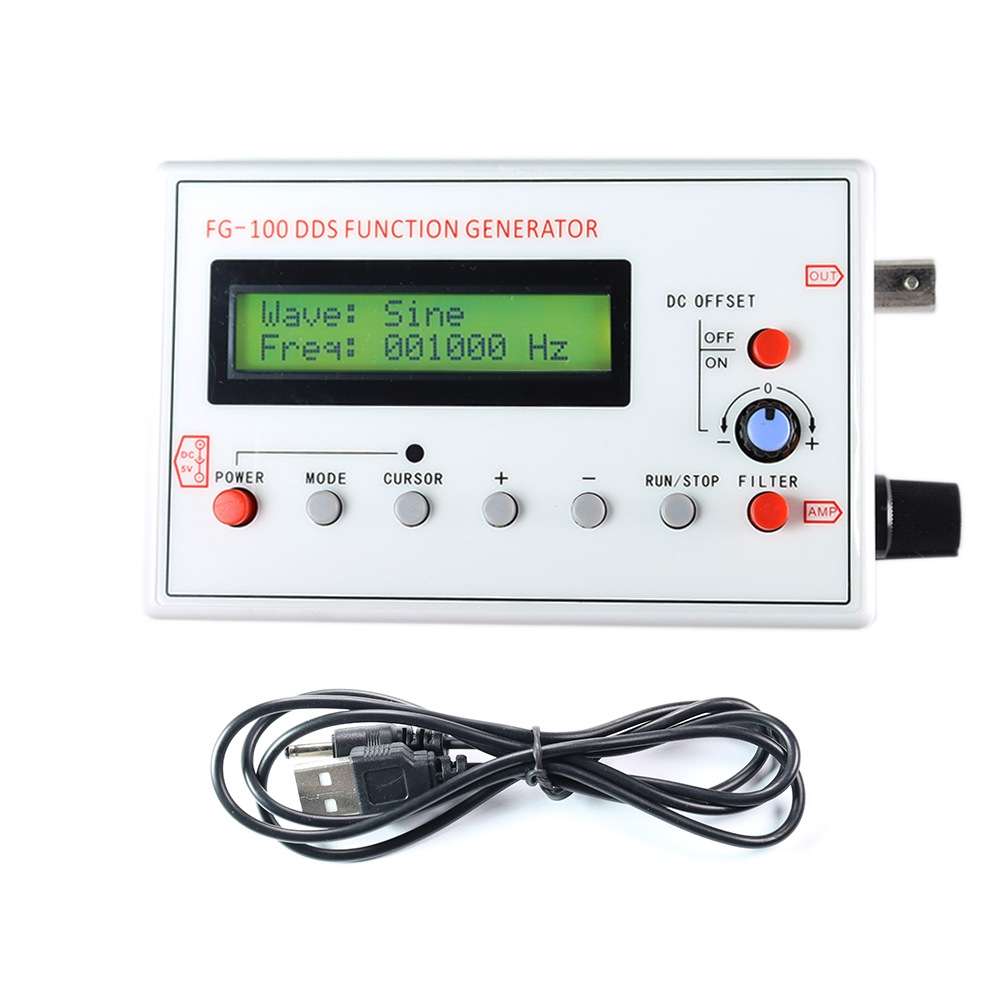 FG-100 1Hz-500kHz DDS Function Signal Generator Frequency Counter(White)