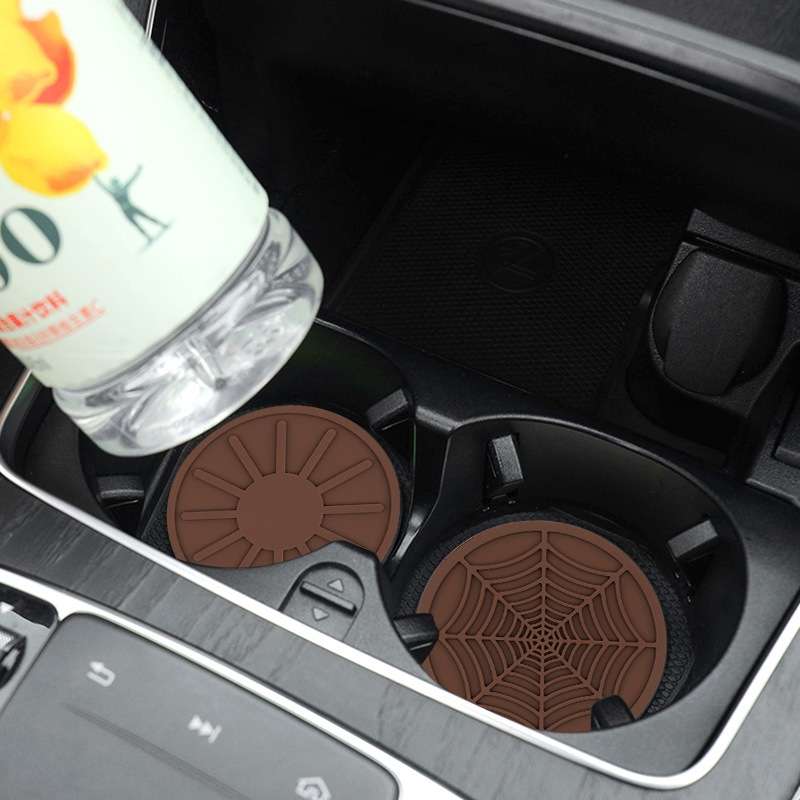 4pcs/set 6.8x0.3cm Car Anti-slip Silicone Water Coaster Storage Interior, Color: Gray