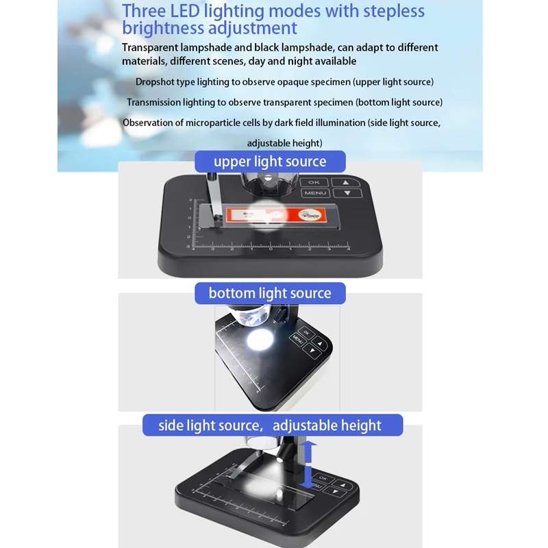 HD Electronic Digital Microscope 5 Inch Screen Touch Key 8000X Biological Cell Electronic Magnifying