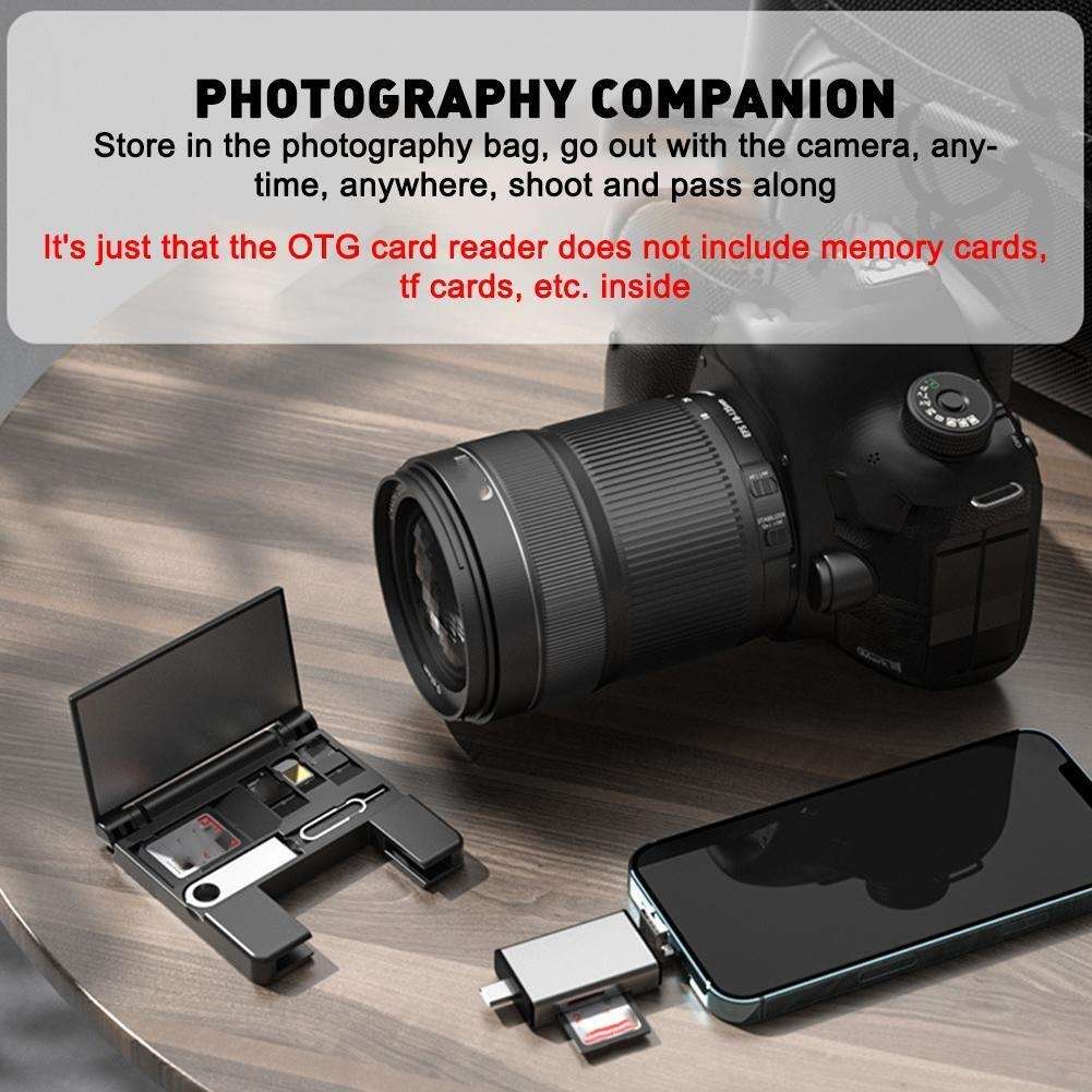 7 in 1 OTG SD Card Reader USB Type-C Adapter TF SD SIM PIN Storage Box(Silver)