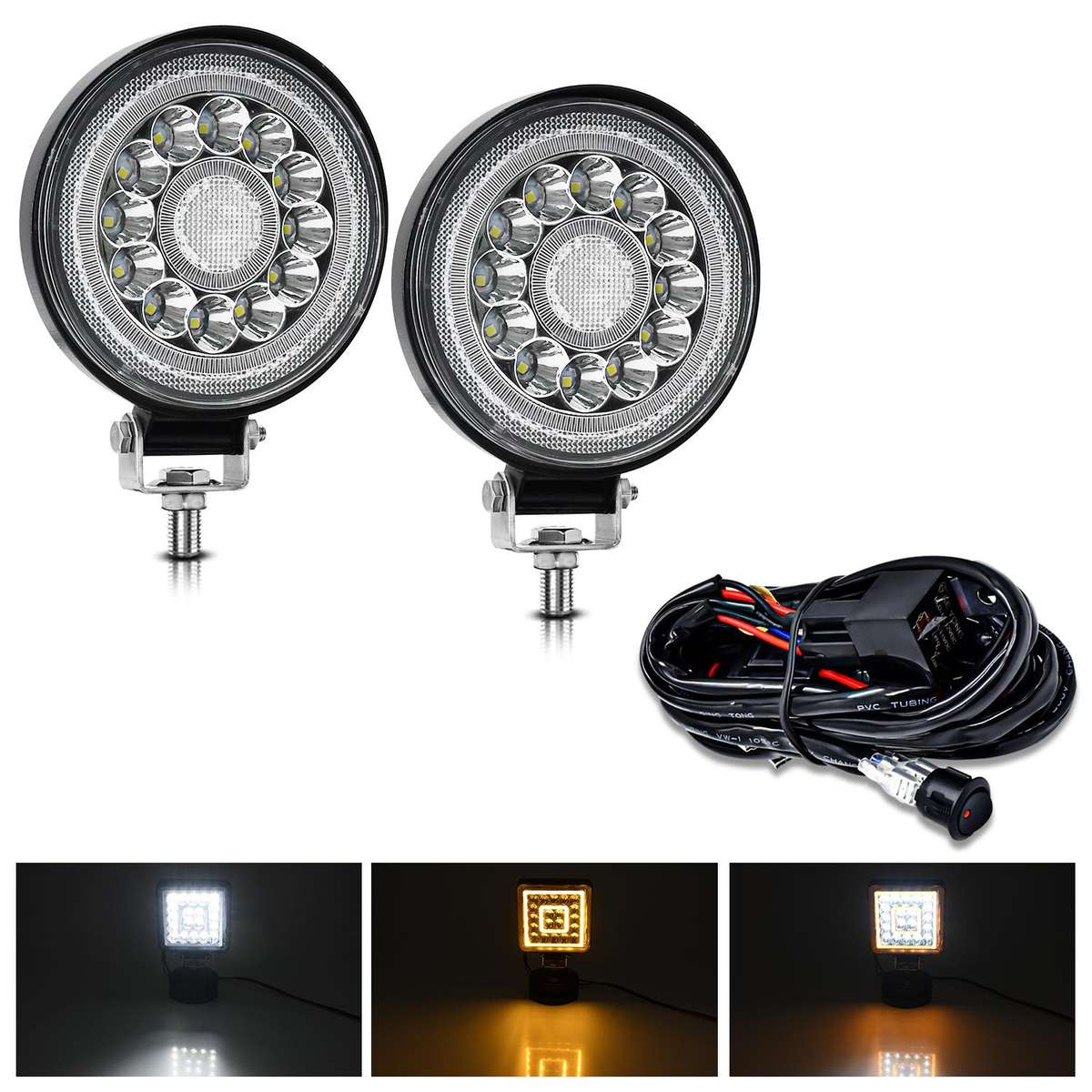 4 Inch Round Mixed Luminous Double-Circle Angel Eye Work Light(E10 1pair)