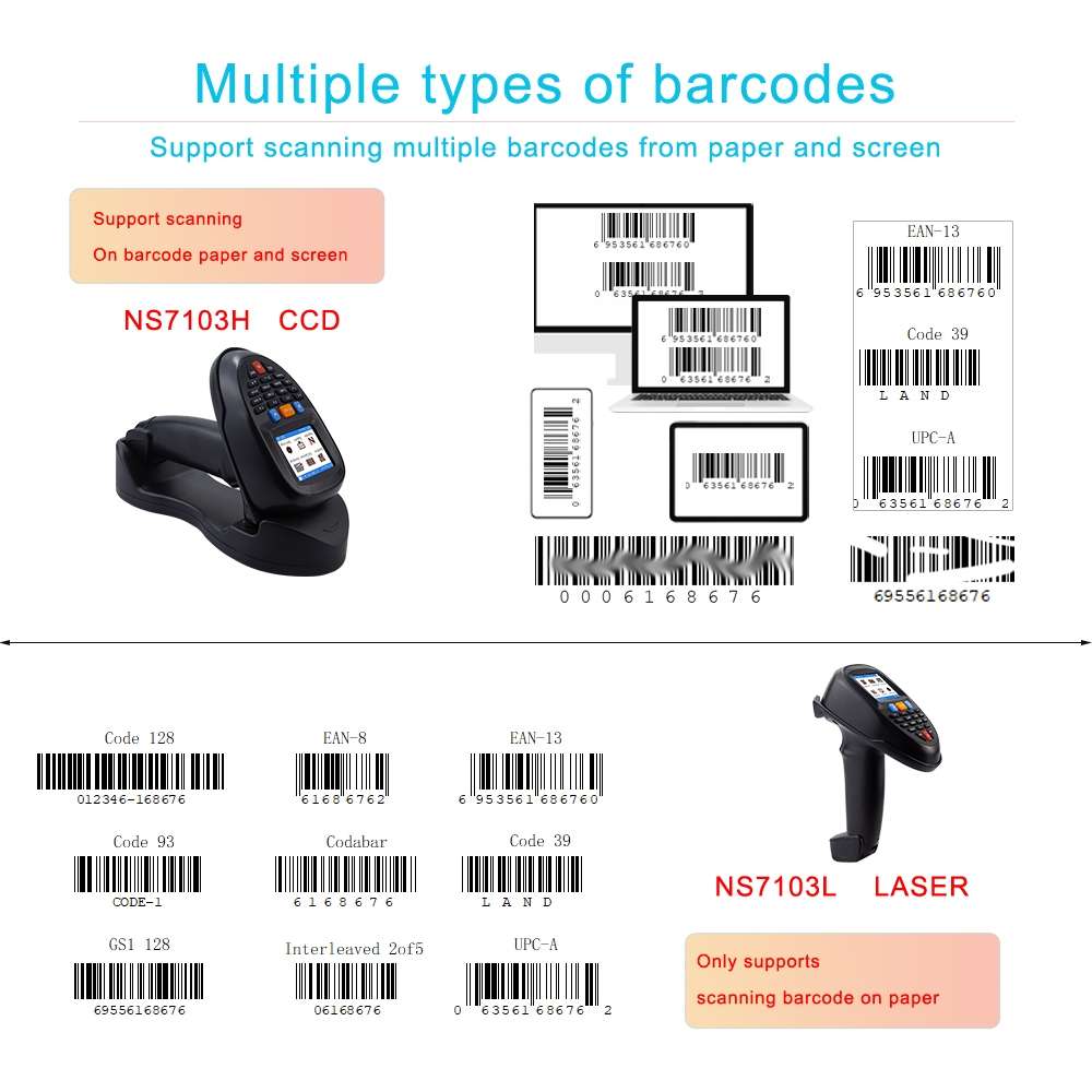 NEWSCAN 1D Laser Wireless Barcode Reader Scanner Data Collector With 2.2-Inch LCD Screen
