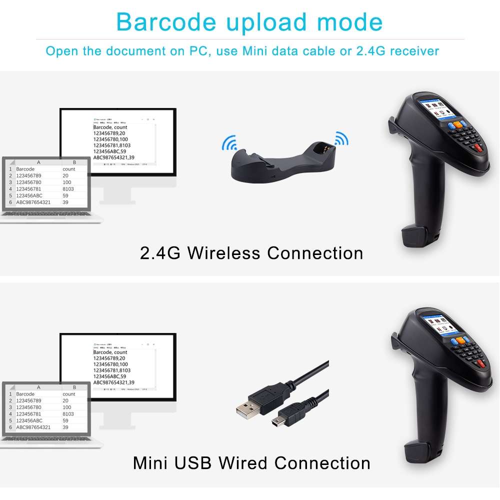 NEWSCAN 1D Laser Wireless Barcode Reader Scanner Data Collector With 2.2-Inch LCD Screen