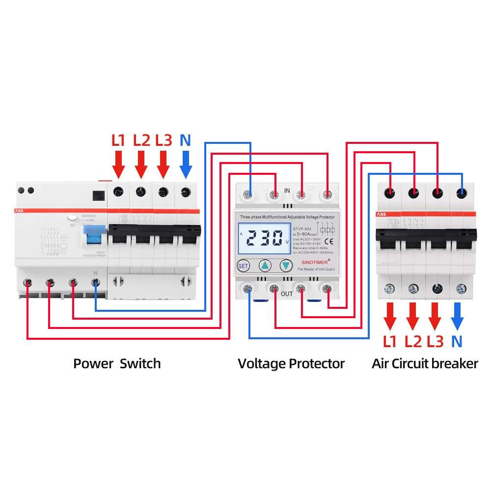 SINOTIMER STVP-932 63A 3-phase 380V LCD Self-resetting Adjustable Surge Voltage Protector