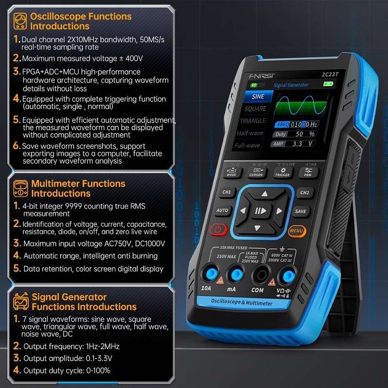 FNIRSI 3 In 1 Handheld Digital Oscilloscope Dual-Channel Multimeter, Specification: Standard
