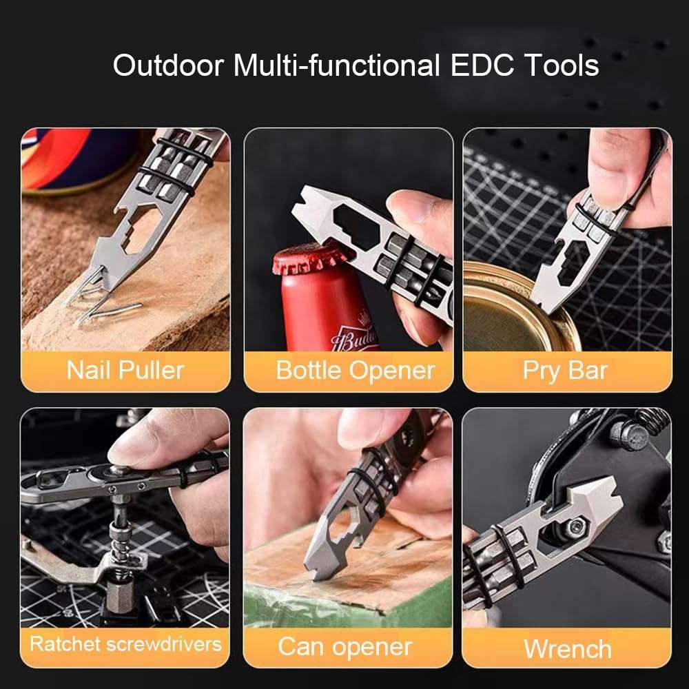 Multifunctional Outdoor Survival and Self-defense Ratchet Crowbar Tool EDC Bottle Opener(Silver)