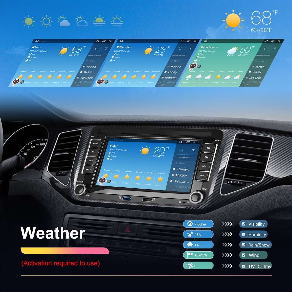 For Volkswagen/Skoda 2+64G Player Large Screen Carplay Android Navigation Reversing Camera Integrate