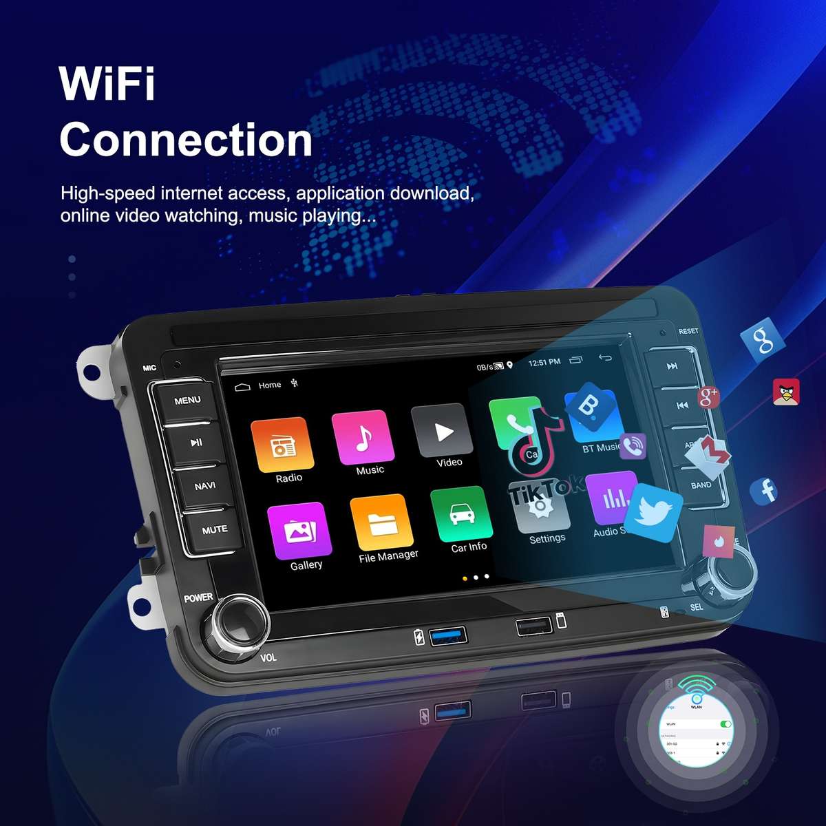 For Volkswagen/Skoda 2+64G Player Large Screen Carplay Android Navigation Reversing Camera Integrate
