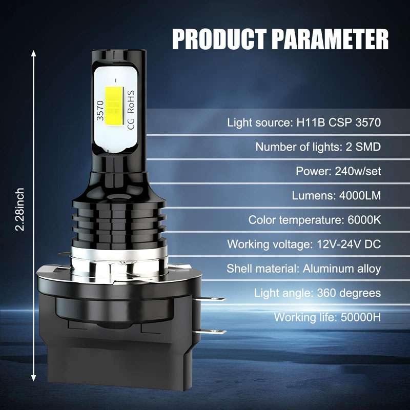 2pcs H11B 3570 2LED 80W Car Headlight Bulbs High Bright Fog Lights(White)