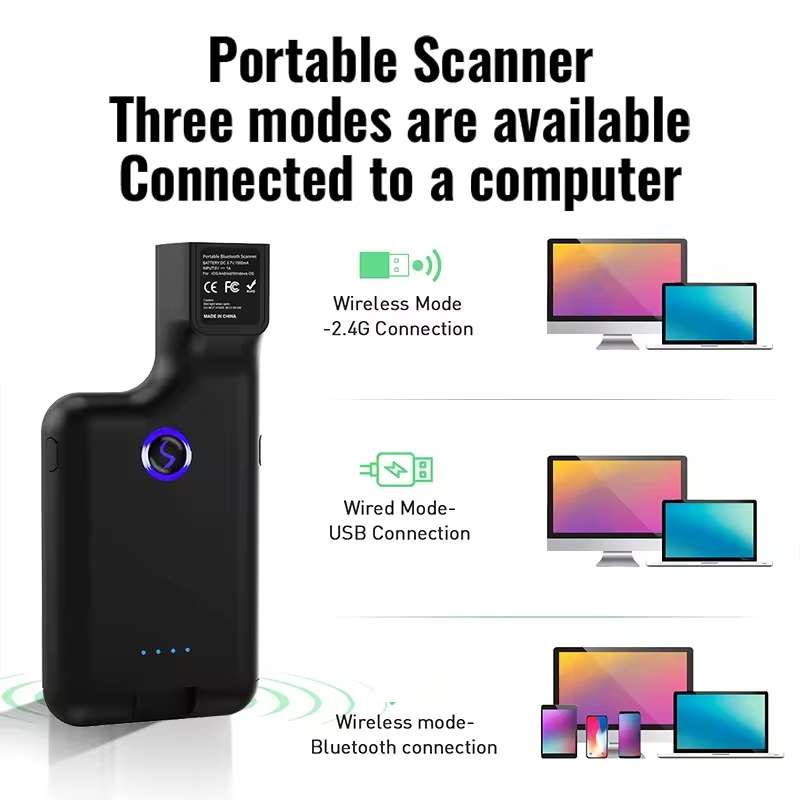1D Bluetooth Barcode Scanner Wireless Back Clip Phone Barcode Reader