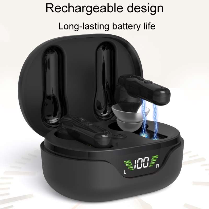 1pair Rechargeable In-Ear Hearing Aid Elderly Sound Amplifier(Black)
