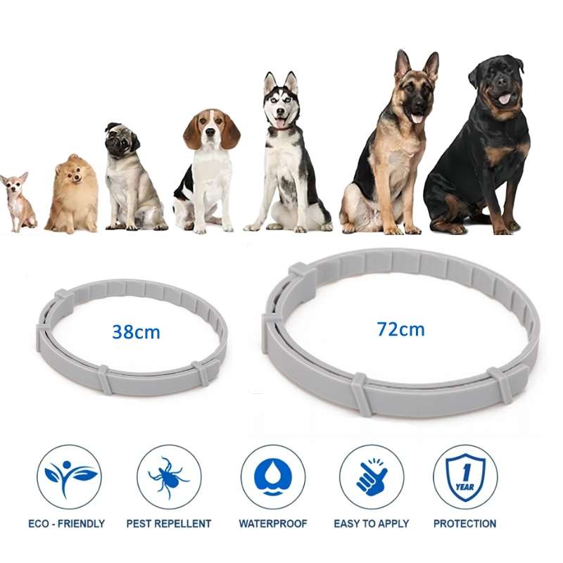 Flea and Tick Collar for Dogs Cats With Aluminum Case, Size: 72cm Gray