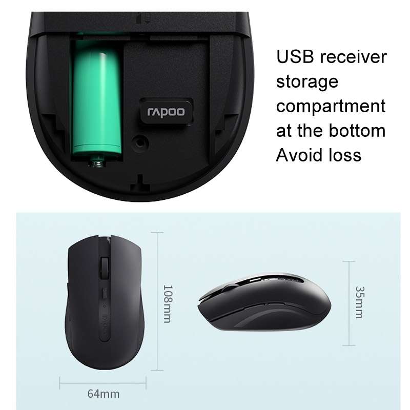 Rapoo M350G Bluetooth/2.4G Wireless Mouse Office Desktop Laptop Mute Mouse(Dark Gray)
